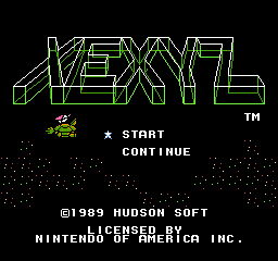 Xexyz title screen for NES
